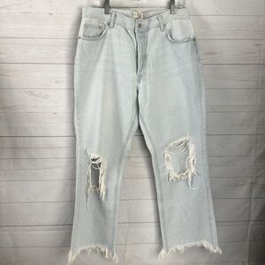 We The Free Size 30 Light Wash Relaxed Fit Distressed Jeans Button Fly